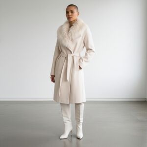 River Island Winter White Wrap Coat Size 4 Removable Faux Fur Trim Mob Wife